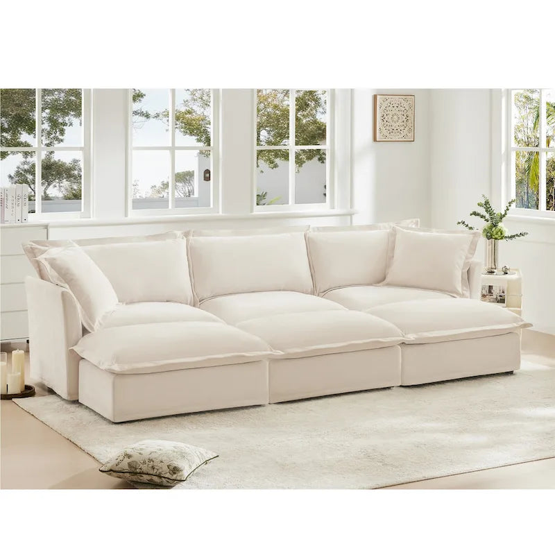 120 Chenille 3-Seater Sectional Sofa with 3 Ottomans
