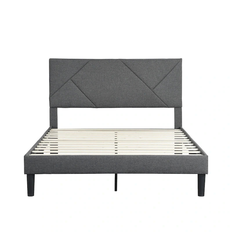 Queen Size Upholstered Platform Bed with Wood Slat Support for Bedroom