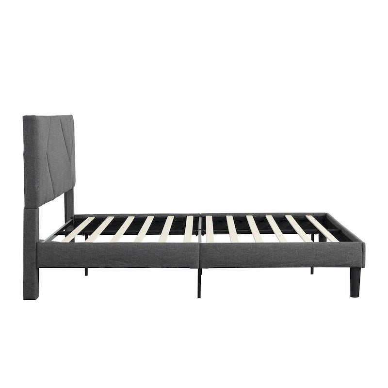 Queen Size Upholstered Platform Bed with Wood Slat Support for Bedroom