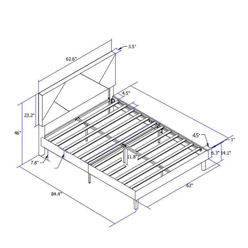 Queen Size Upholstered Platform Bed with Wood Slat Support for Bedroom