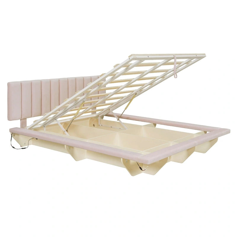 Queen Size Floating Bed with LED Light and USB