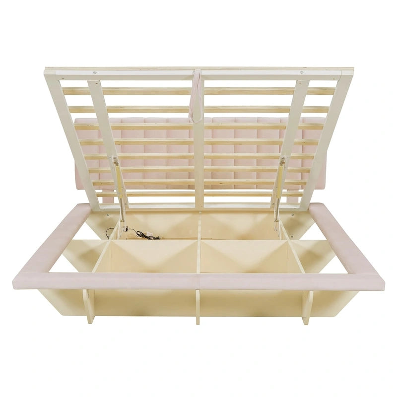 Queen Size Floating Bed with LED Light and USB