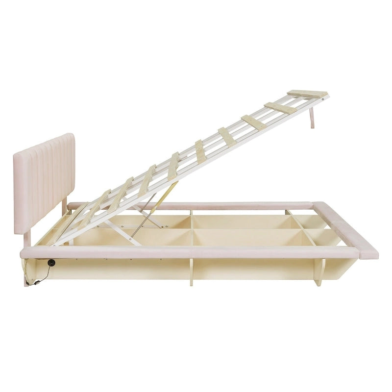 Queen Size Floating Bed with LED Light and USB