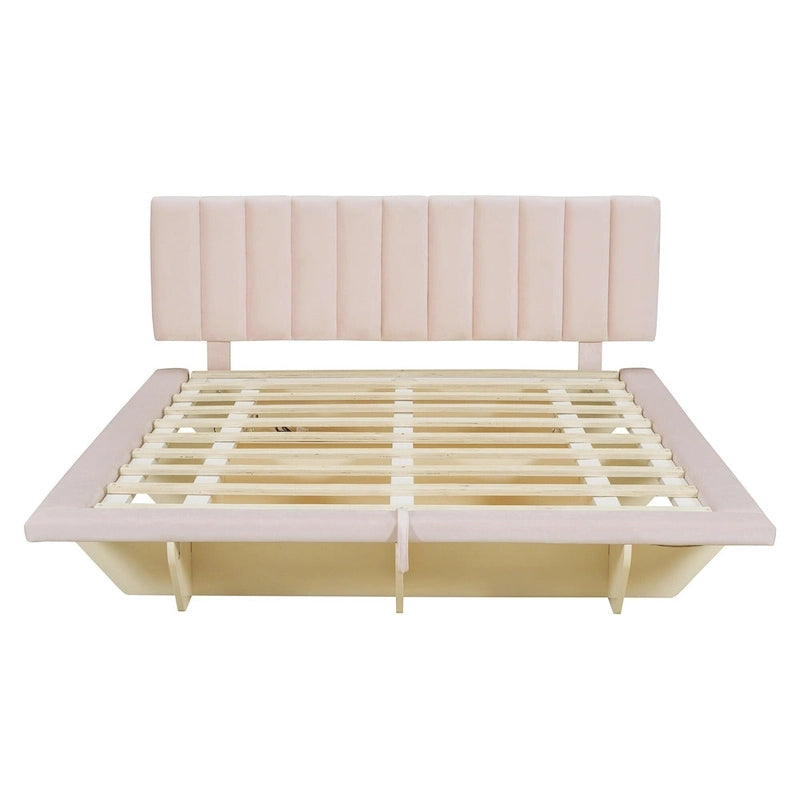 Queen Size Floating Bed with LED Light and USB