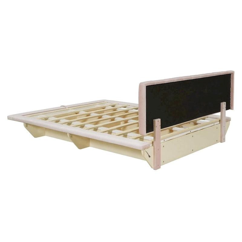 Queen Size Floating Bed with LED Light and USB