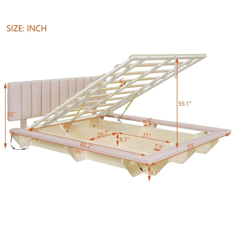 Queen Size Floating Bed with LED Light and USB