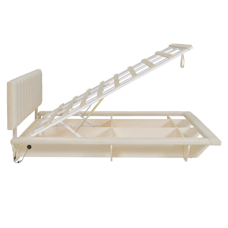 Queen Size Floating Bed with LED Light and USB