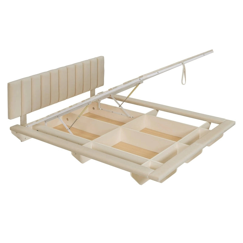 Queen Size Floating Bed with LED Light and USB