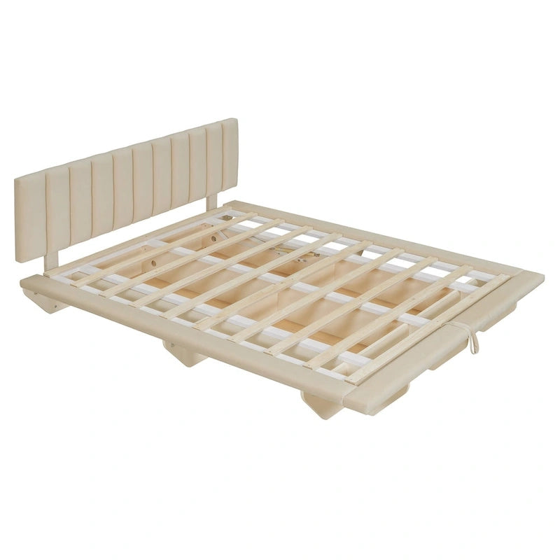 Queen Size Floating Bed with LED Light and USB