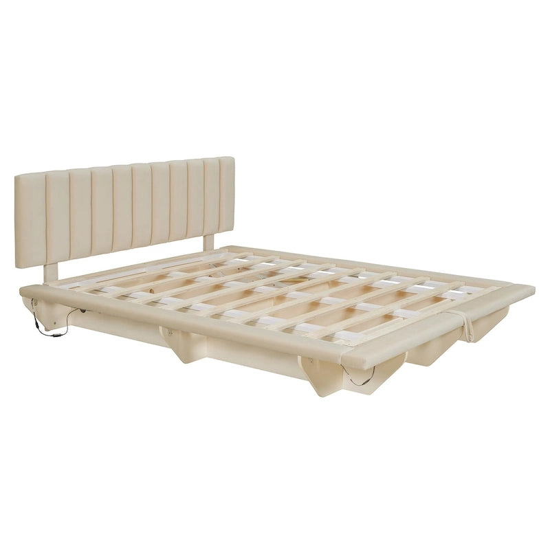 Queen Size Floating Bed with LED Light and USB