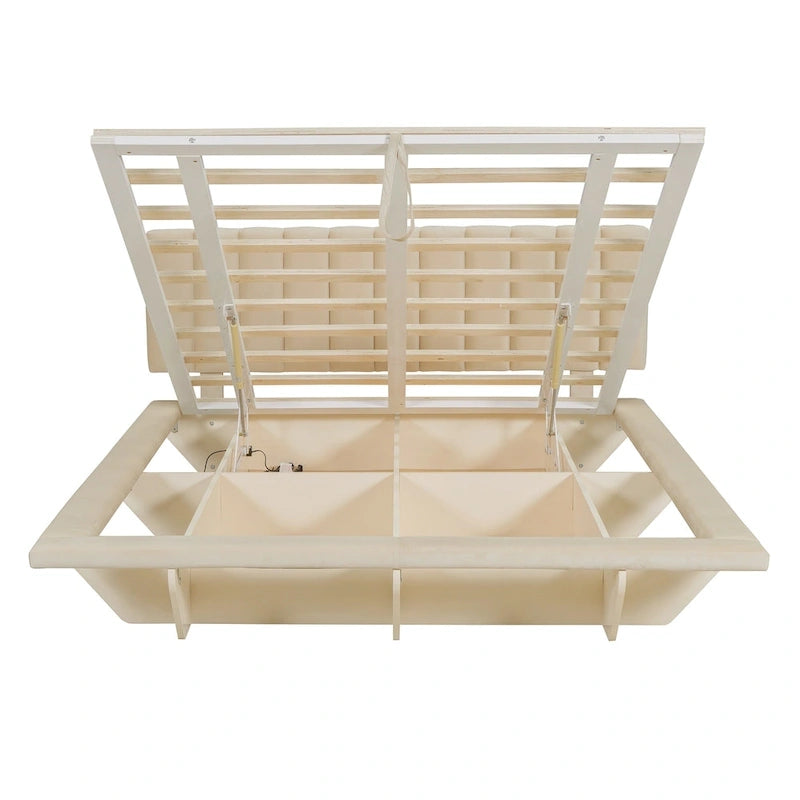 Queen Size Floating Bed with LED Light and USB