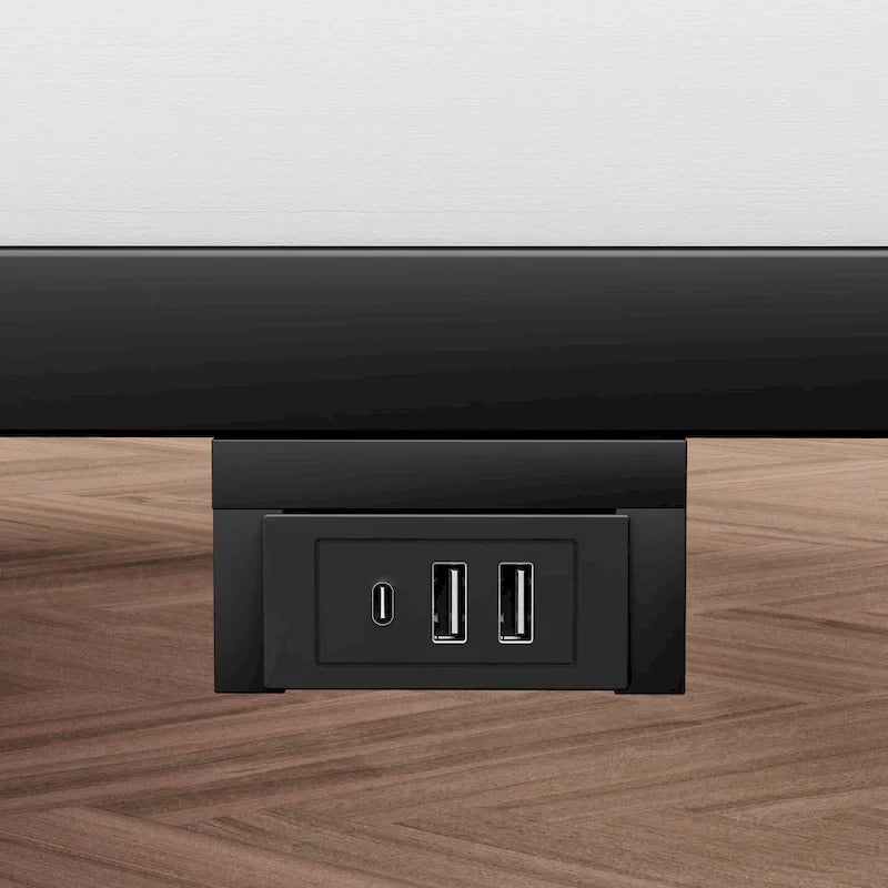 Floating Metal Platform Bed with LED Lights and Charging Station for Bedroom