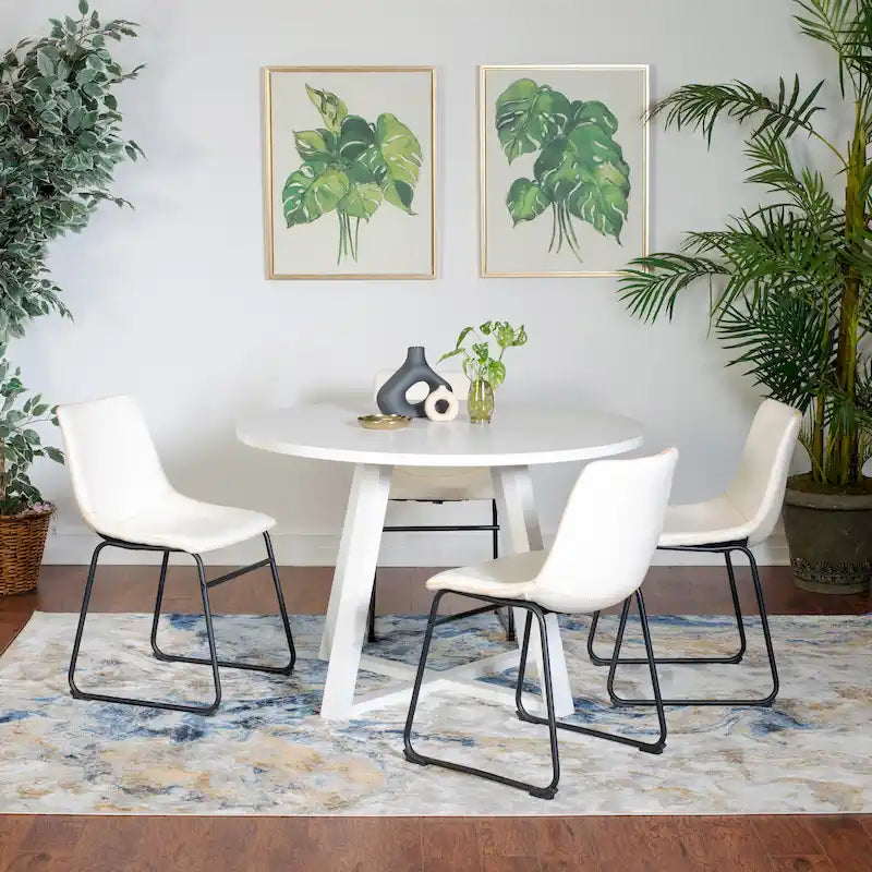 Modern Dining Set with Round Table & Faux Leather Chairs