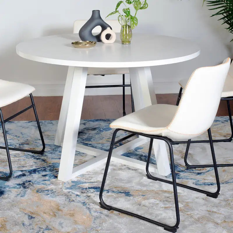 Modern Dining Set with Round Table & Faux Leather Chairs