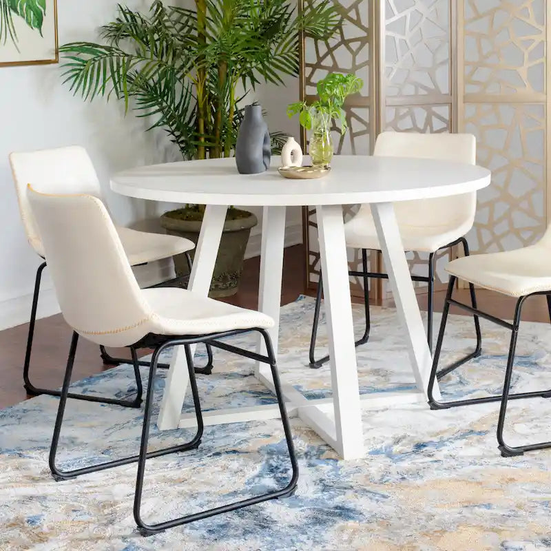 Modern Dining Set with Round Table & Faux Leather Chairs