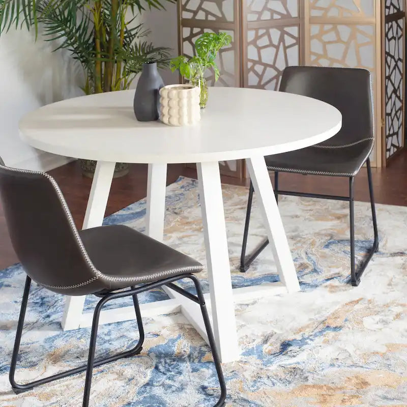 Modern Dining Set with Round Table & Faux Leather Chairs