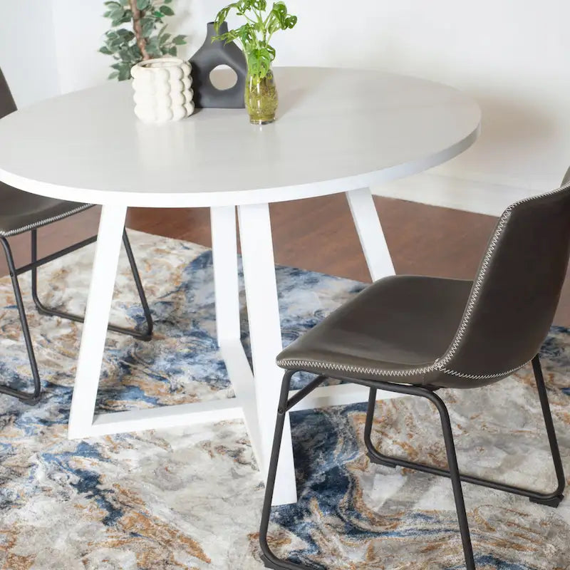 Modern Dining Set with Round Table & Faux Leather Chairs