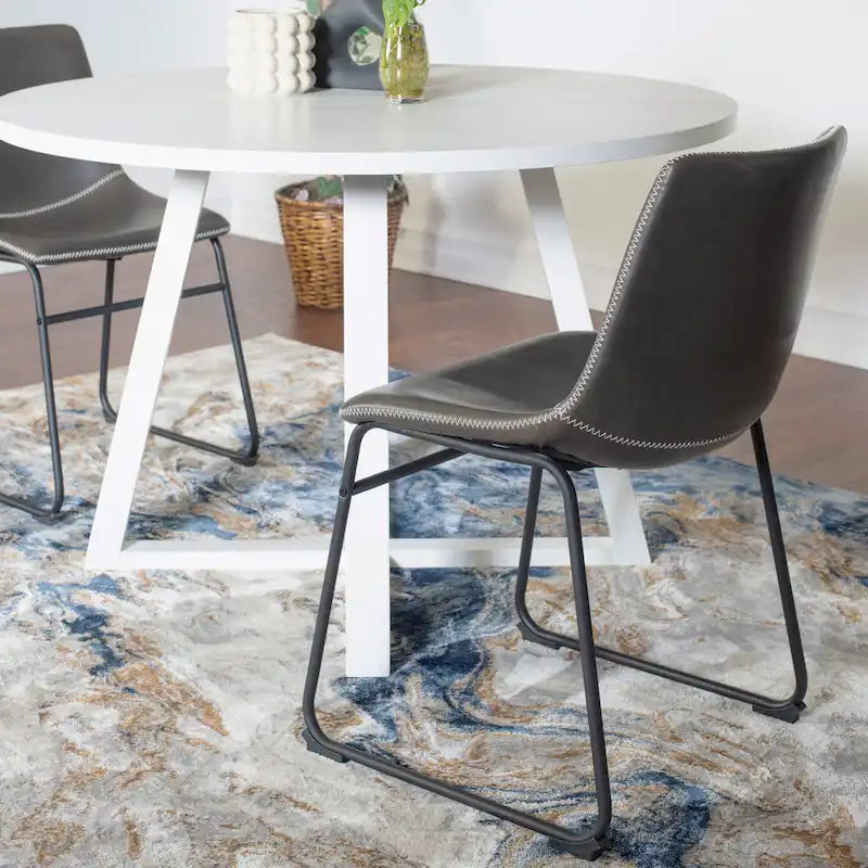 Modern Dining Set with Round Table & Faux Leather Chairs