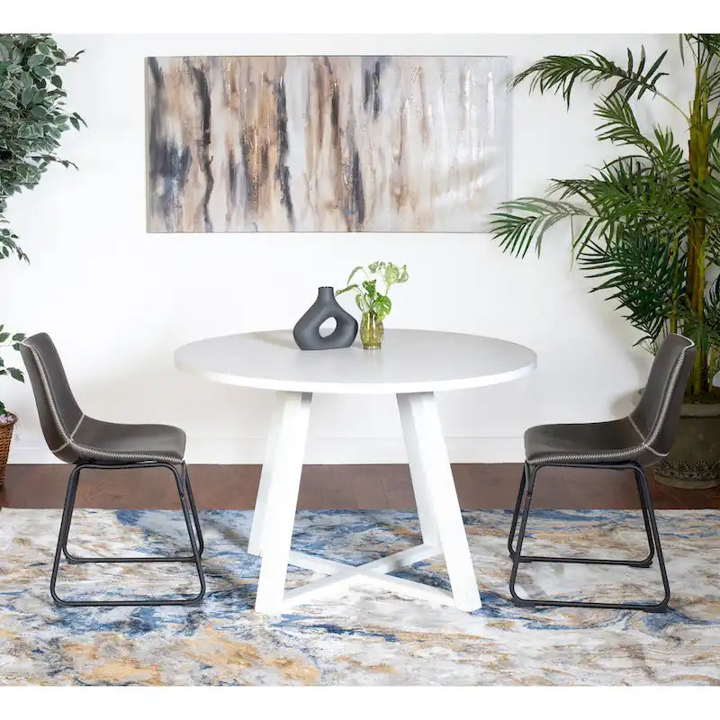 Modern Dining Set with Round Table & Faux Leather Chairs