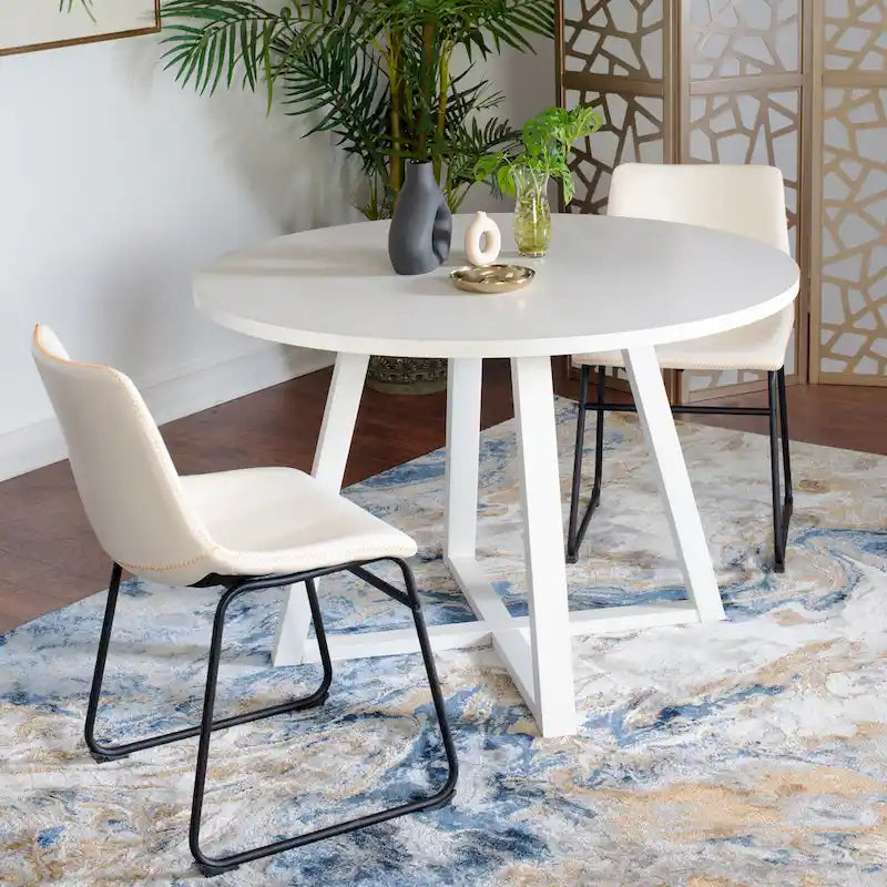 Modern Dining Set with Round Table & Faux Leather Chairs
