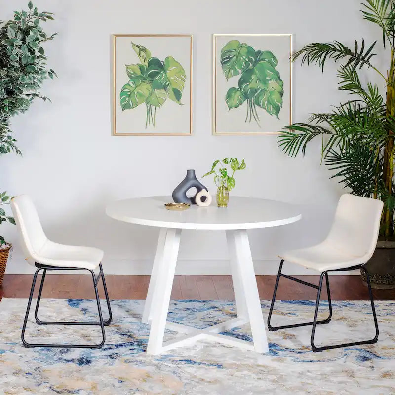 Modern Dining Set with Round Table & Faux Leather Chairs