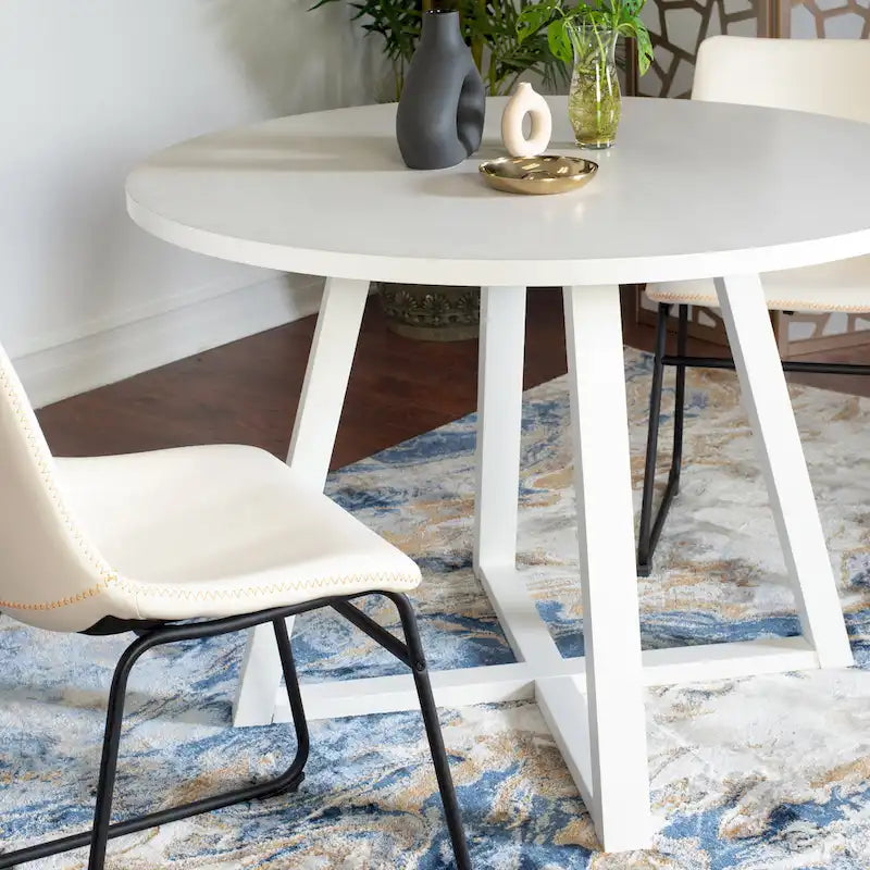 Modern Dining Set with Round Table & Faux Leather Chairs