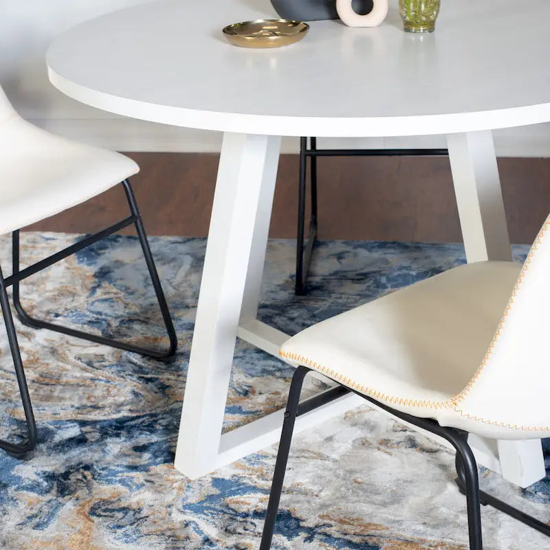 Modern Dining Set with Round Table & Faux Leather Chairs