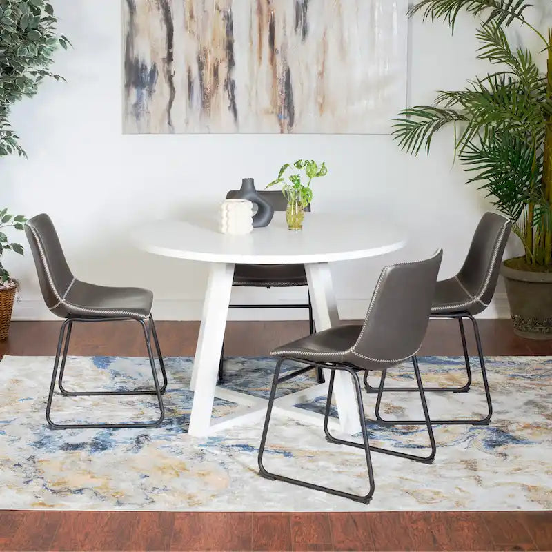 Modern Dining Set with Round Table & Faux Leather Chairs