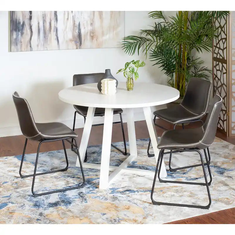 Modern Dining Set with Round Table & Faux Leather Chairs