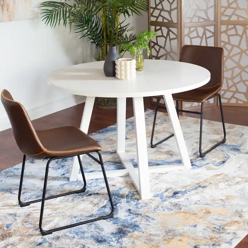 Modern Dining Set with Round Table & Faux Leather Chairs