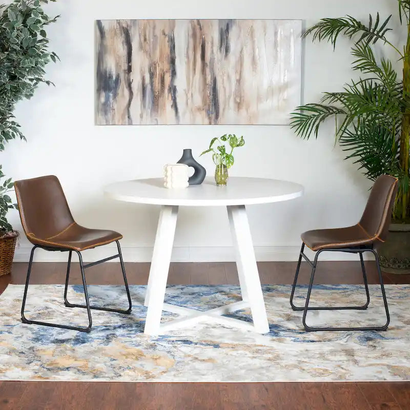 Modern Dining Set with Round Table & Faux Leather Chairs