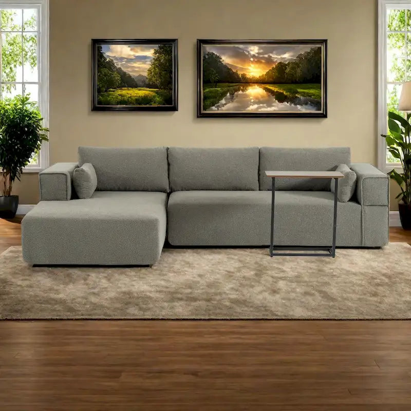 112 Boucle Modular Sectional Sofa with Free Side Table, Wide Seat Design and No Assembly Required