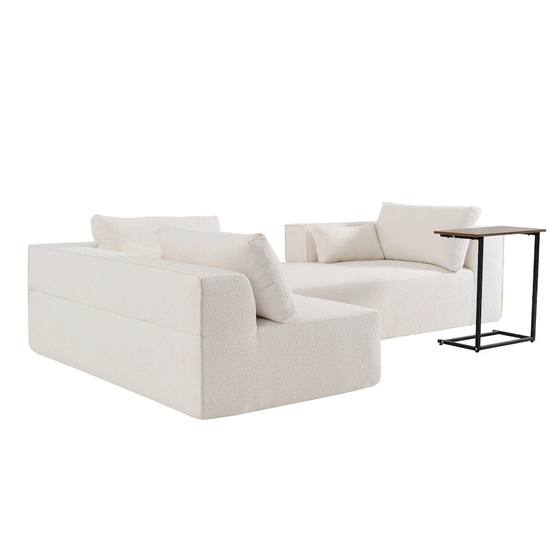 112 Boucle Modular Sectional Sofa with Free Side Table, Wide Seat Design and No Assembly Required