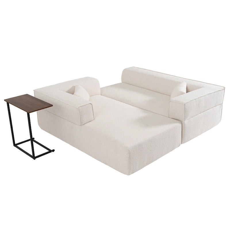 112 Boucle Modular Sectional Sofa with Free Side Table, Wide Seat Design and No Assembly Required