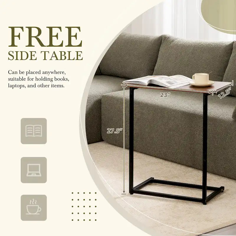 112 Boucle Modular Sectional Sofa with Free Side Table, Wide Seat Design and No Assembly Required