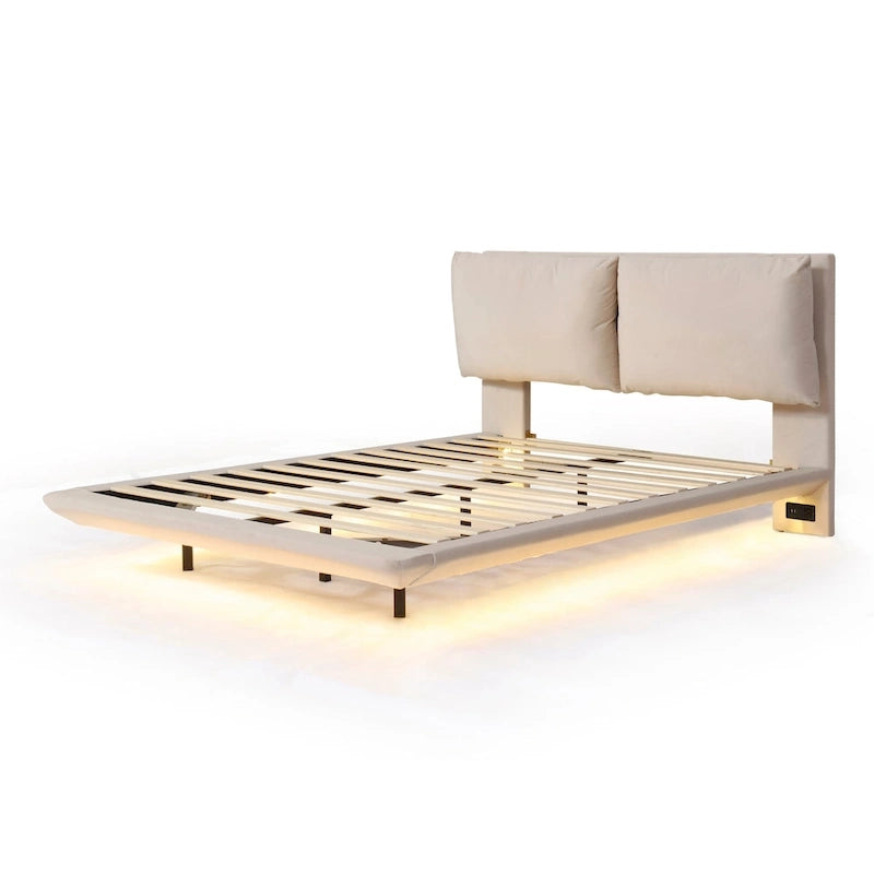 Velvet Floating Platform Bed with Sensor Light