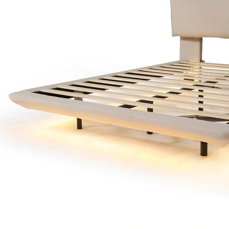 Velvet Floating Platform Bed with Sensor Light