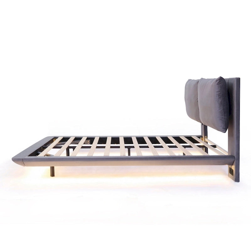 Velvet Floating Platform Bed with Sensor Light