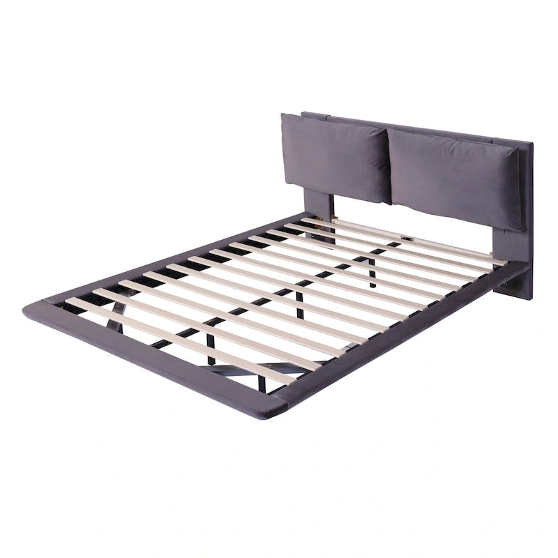 Velvet Floating Platform Bed with Sensor Light