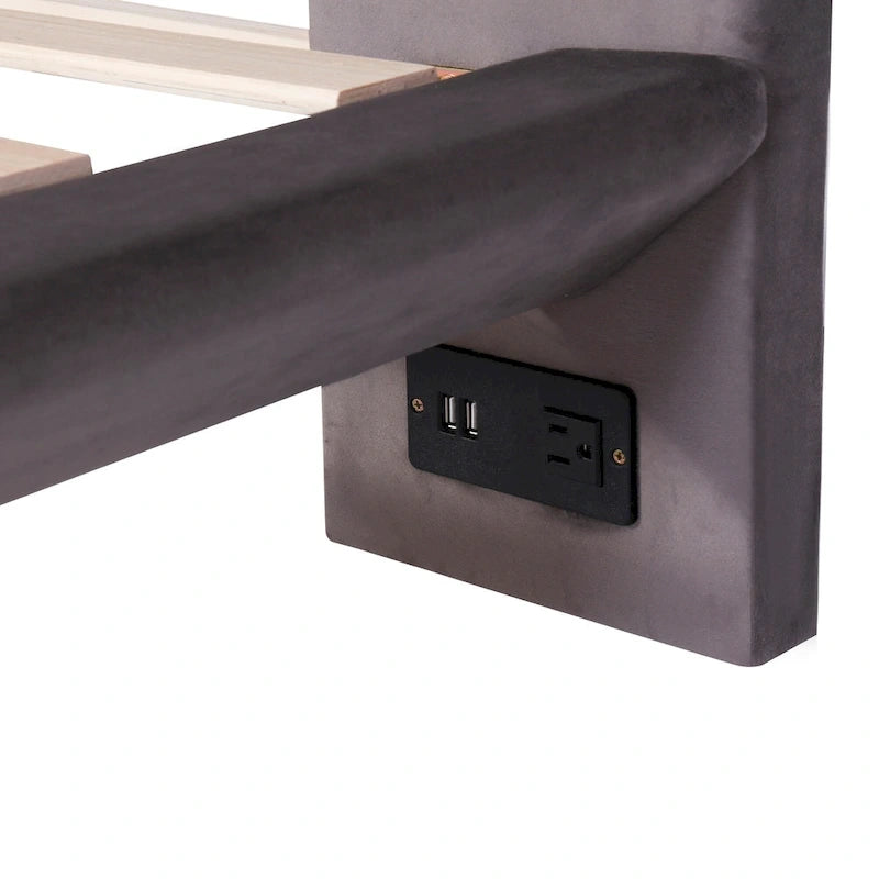 Velvet Floating Platform Bed with Sensor Light
