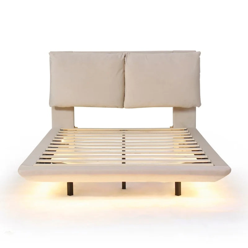 Velvet Floating Platform Bed with Sensor Light