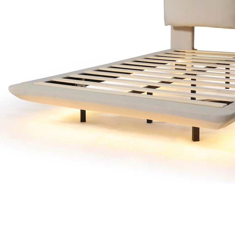 Velvet Floating Platform Bed with Sensor Light