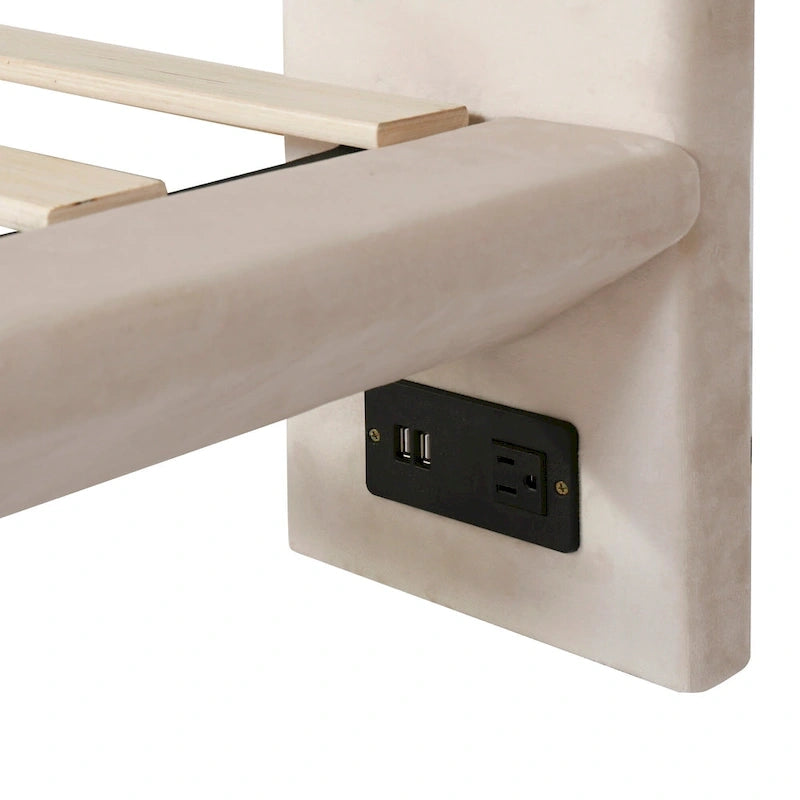 Velvet Floating Platform Bed with Sensor Light