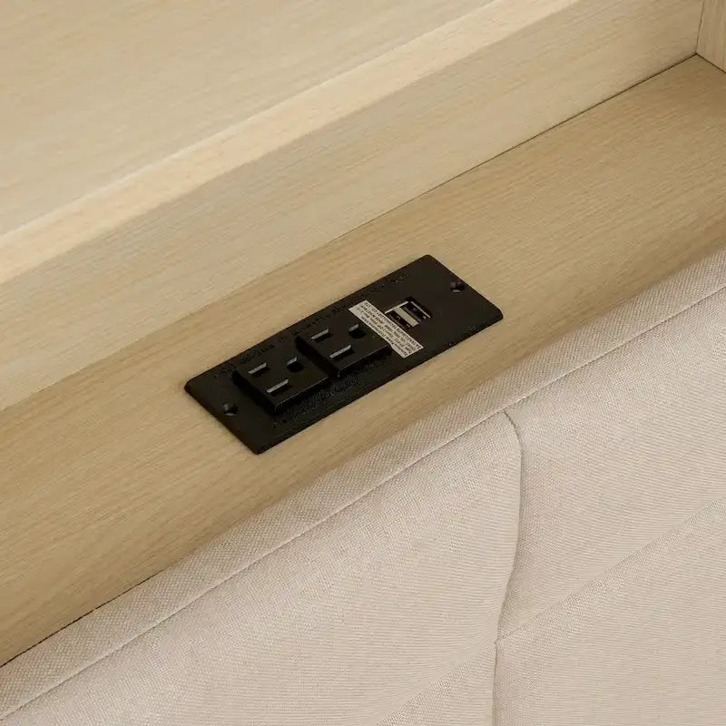 Upholstered Floating Bed with LED and Storage Headboard