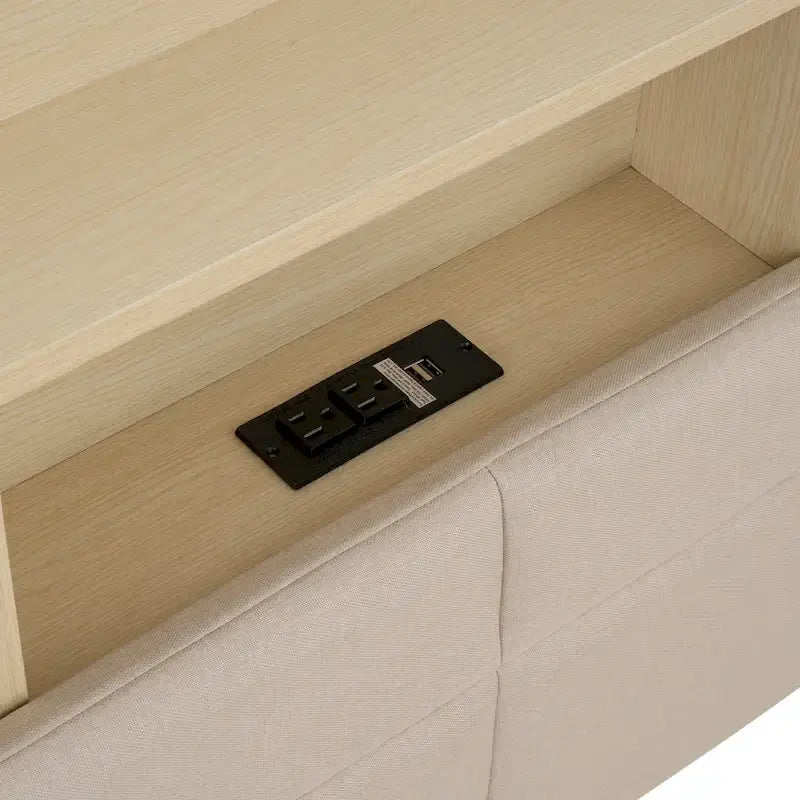 Upholstered Floating Bed with LED and Storage Headboard