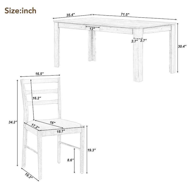 7-Piece Wooden Dining Table Set with 6 Chairs & Extendable Table