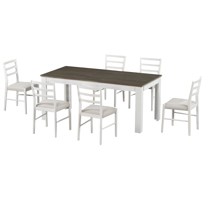 7-Piece Wooden Dining Table Set with 6 Chairs & Extendable Table
