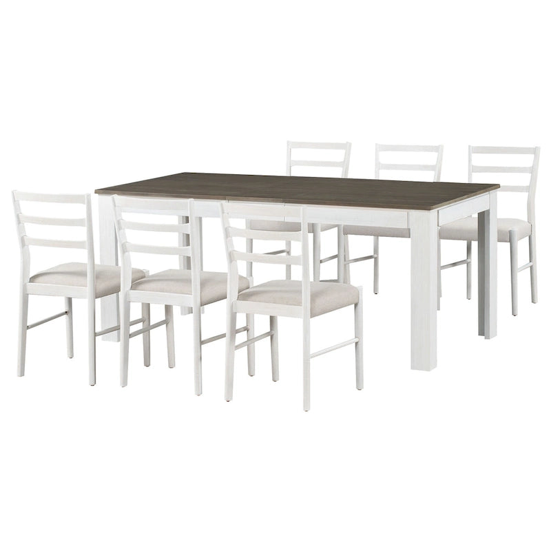 7-Piece Wooden Dining Table Set with 6 Chairs & Extendable Table