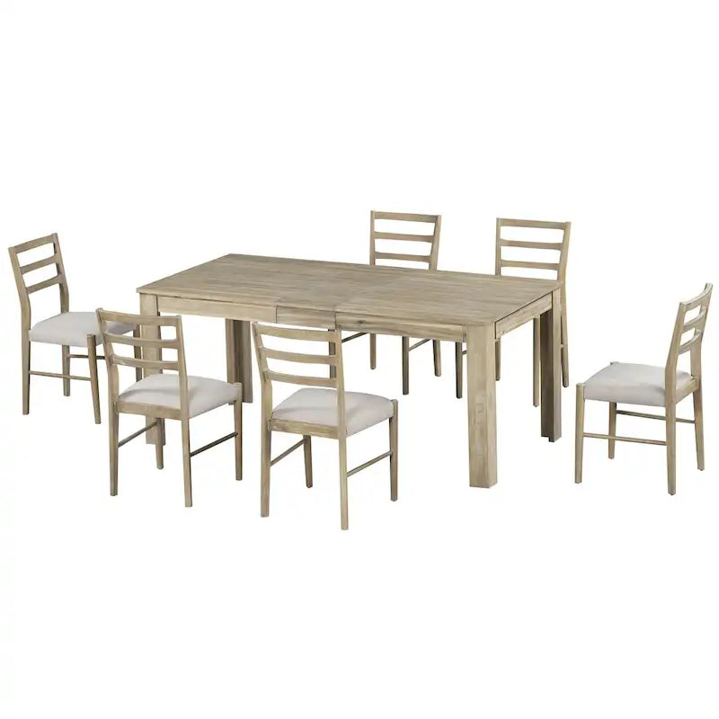 7-Piece Wooden Dining Table Set with 6 Chairs & Extendable Table