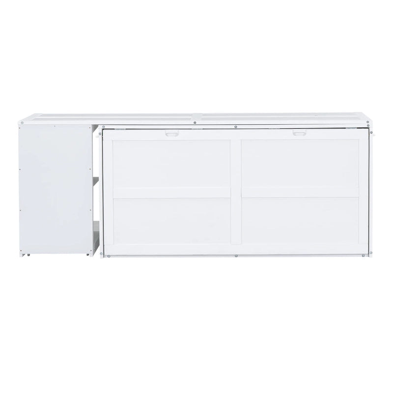 Queen Wooden Murphy Bed with Rotating Desk, Foldable Cabinet